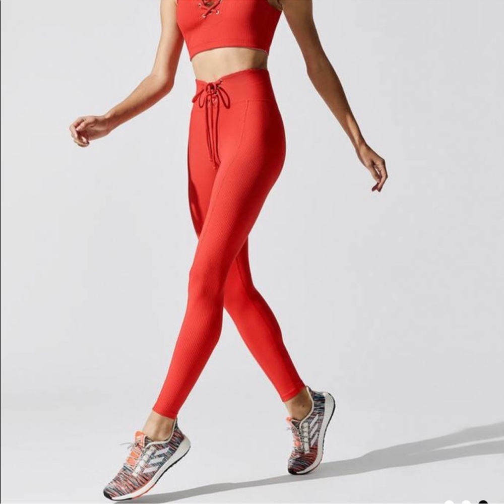 Year of Ours Red Ribbed Football Leggings Small
